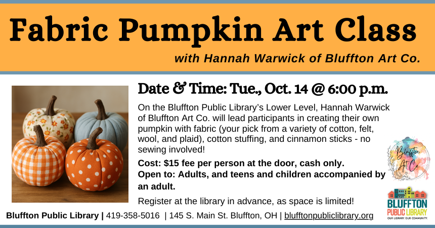 AI image of pumpkins created from colorful fabric in orange, cream, and blue