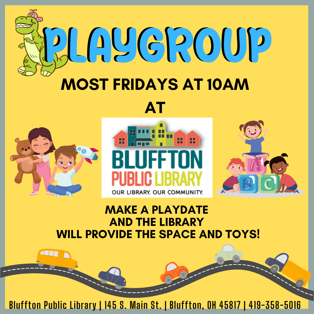 Playgroup is held most Fridays at 10 a.m. Make a playdate and the library will provide the space and toys!