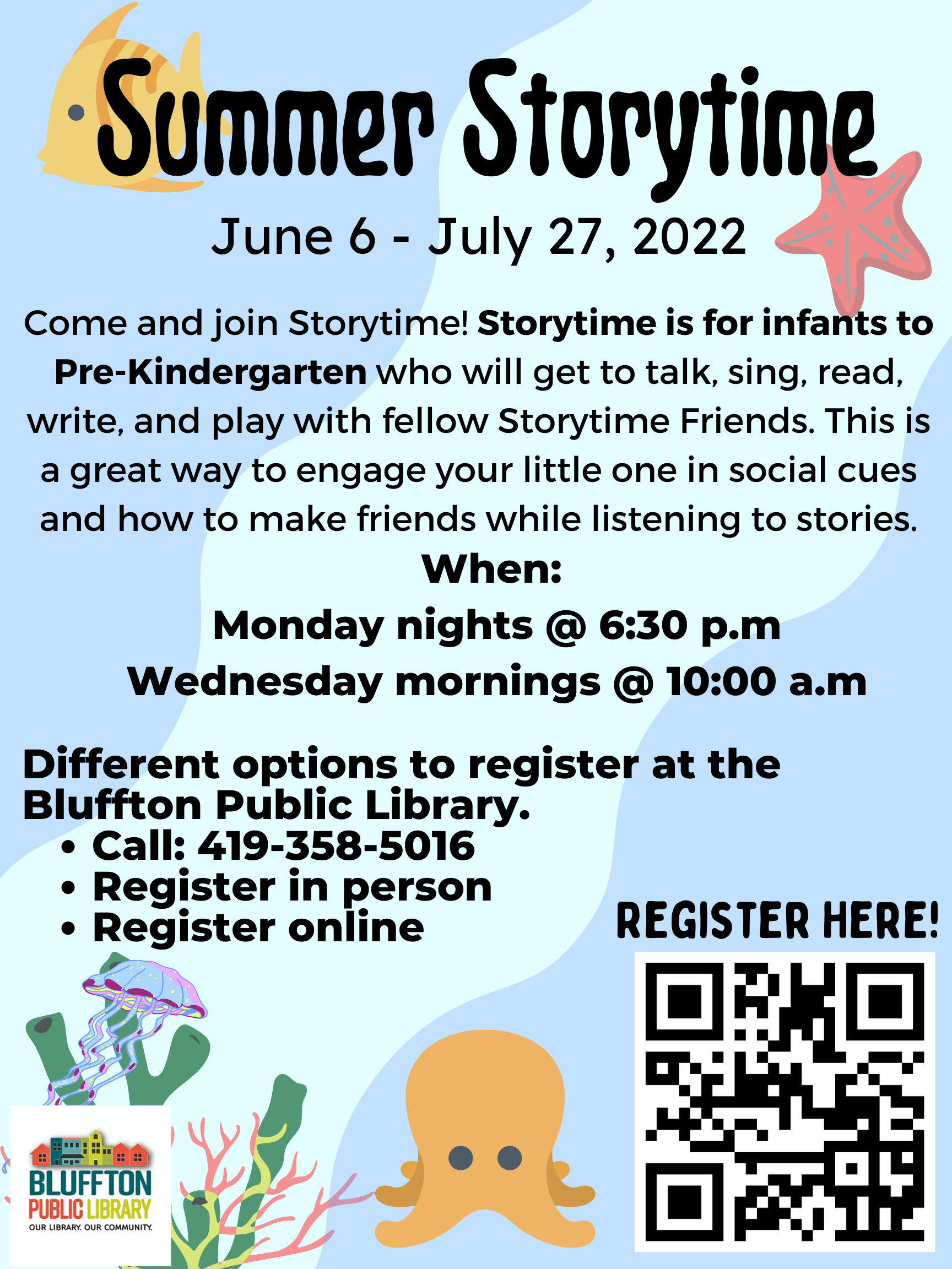 Blue background with cartoon sea creatures