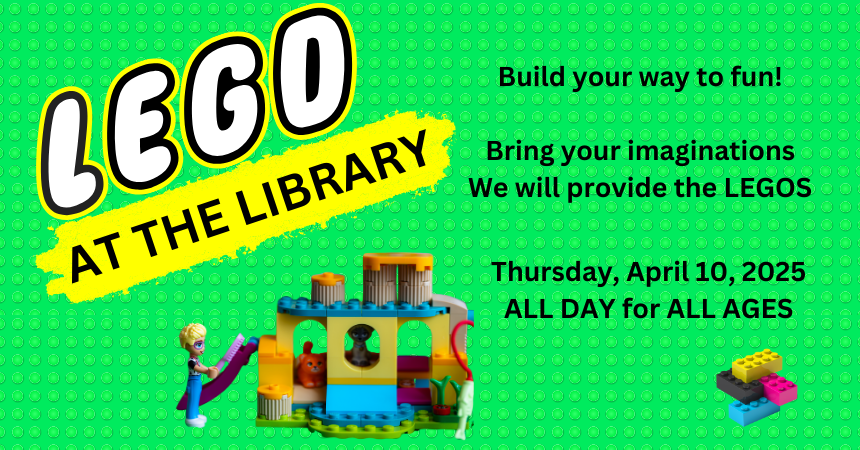 Vibrant green Lego background with a basic Lego building block build