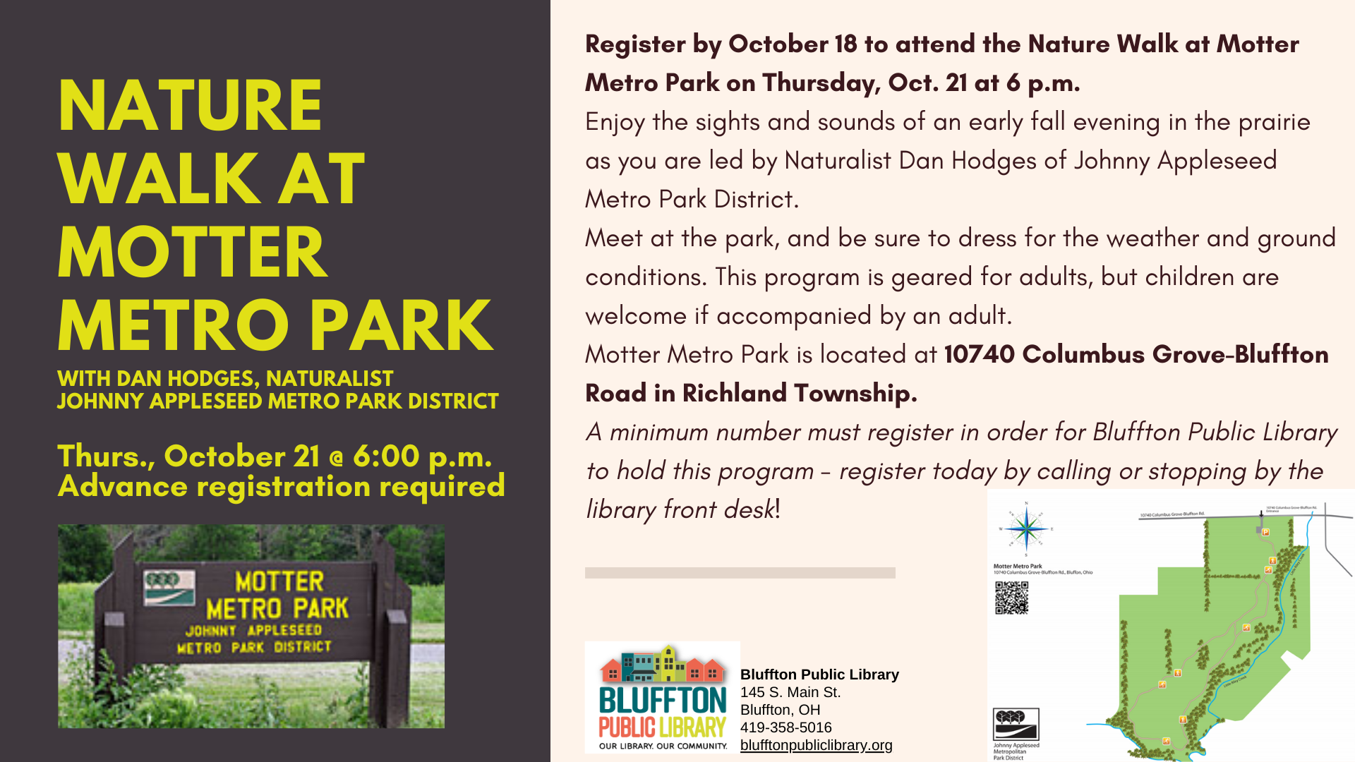 Image of Motter Metro Park signage and description of program