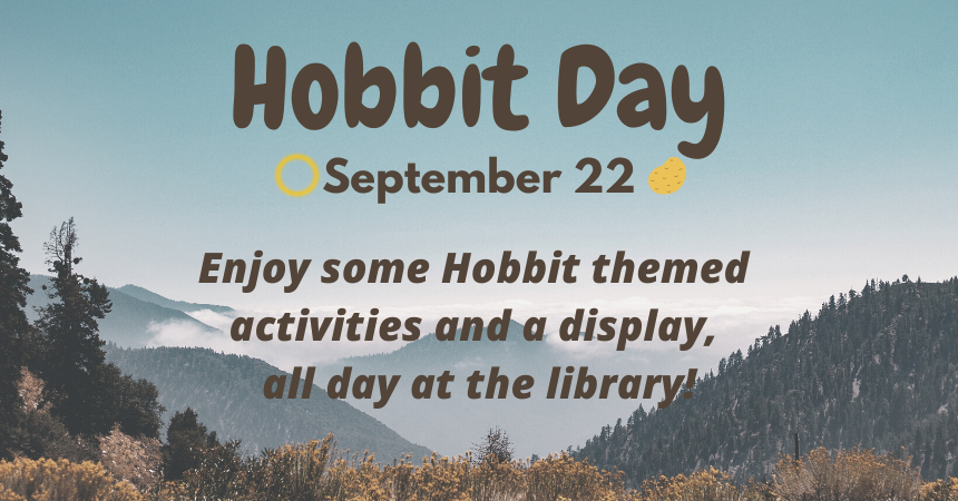 photo of misty mountainous landscape, brown text and a ring - and a potato!