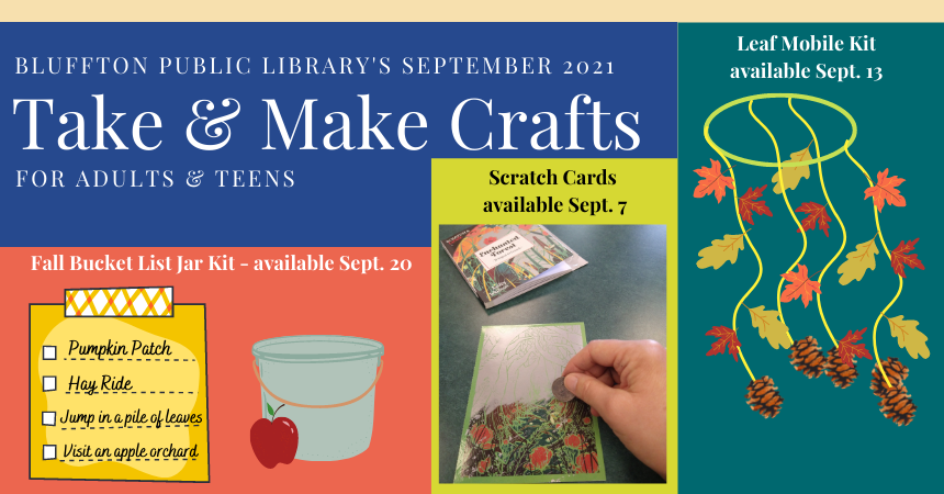 Flyer with pictures/graphics of Take & Make Crafts