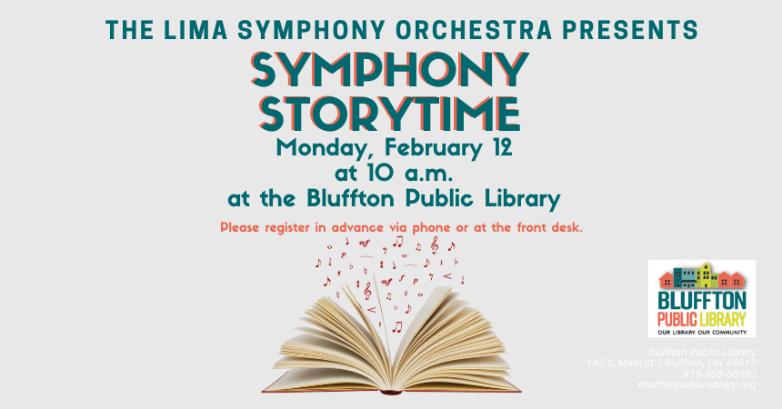 Light gray background. Image of an open book at the bottom. Dark teal and orange text. Library logo.