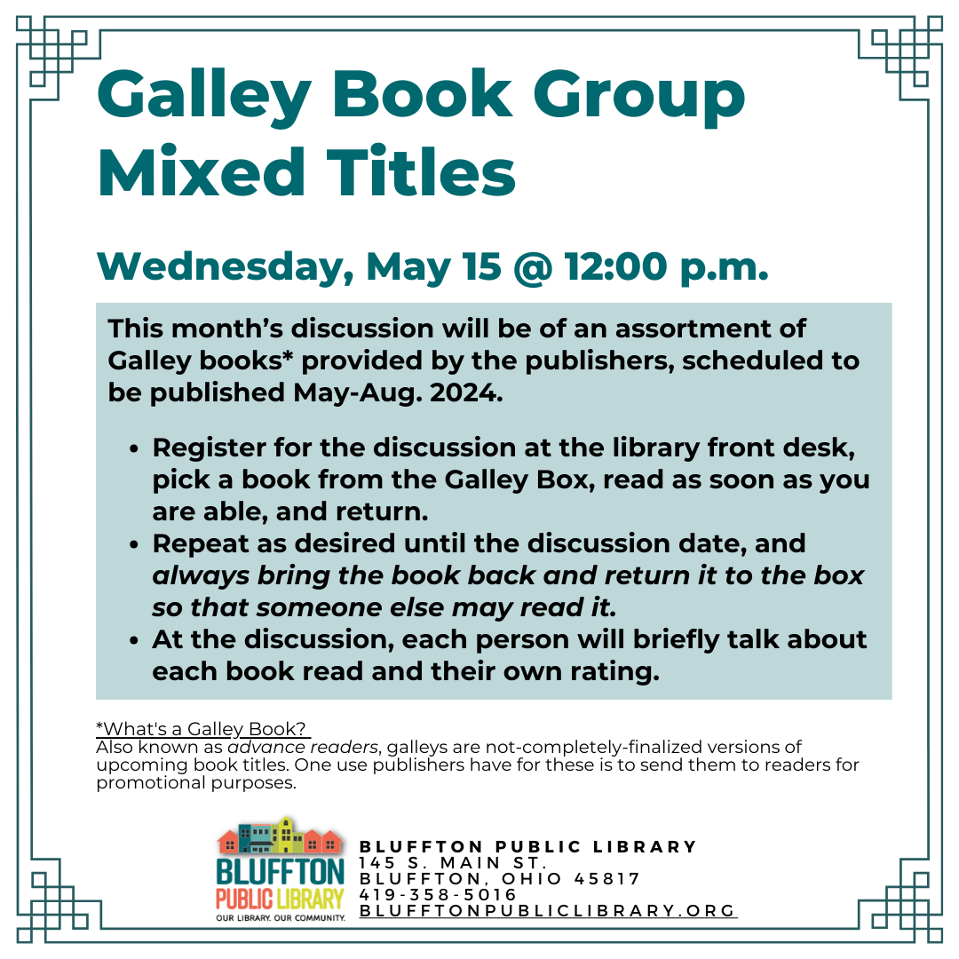 White background with dark teal frame and. Teal and black text for title and description. Library logo.