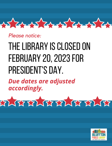 Blue horizontal stripes on top and bottom, with a white banner across the center edged in red stars. Text in center.