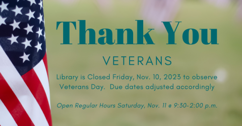 American flag in red, white and blue. Background of blurred green. Green text.