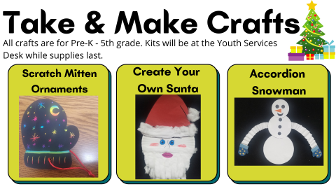 Flyer with picture/graphics of Take & Make Crafts.