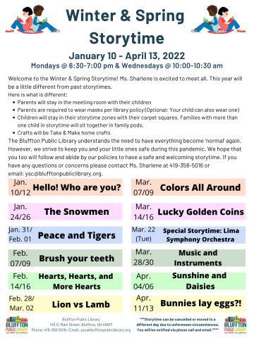 Image including description and schedule for Storytime.