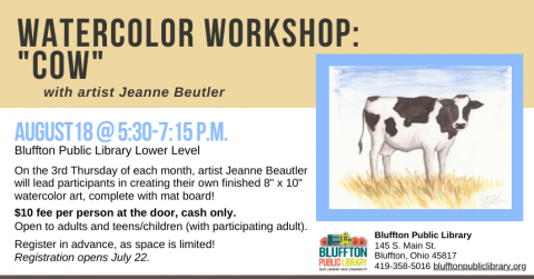 Yellow Banner at top, blue frame with black and white cow image.