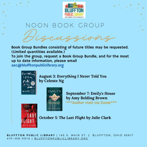 baby blue background with images of book covers and library logo