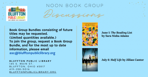 Sky blue background with book covers and description