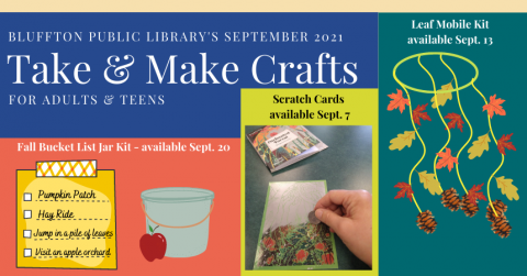 Flyer with pictures/graphics of Take & Make Crafts