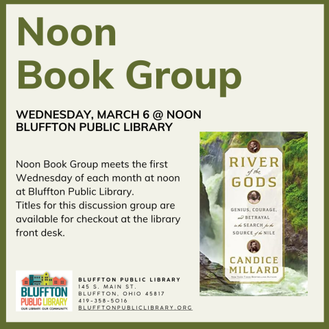 Green frame and title; gray background. Photo of book, which features green vegetation alongside a river, and black and white photos of three men.Black text.