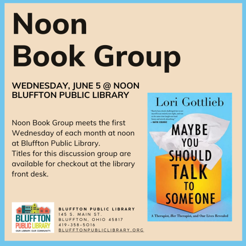 Aquamarine frame with cream colored background. Image of book with aquamarine background and yellow box of facial tissues. Black text. Library logo.